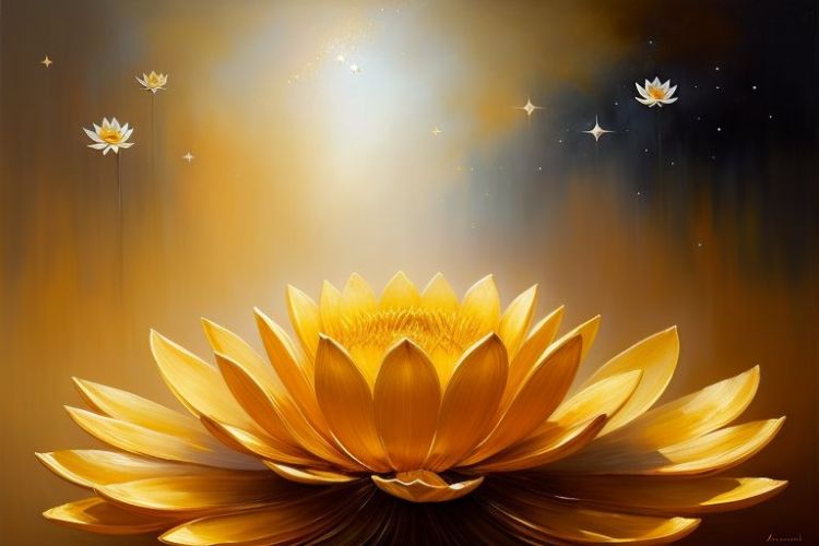 Golden lotus, celestial graphics, ancient symbols, or mystical landscapes that reflect Galactic Astrology, with zodiac wheel or cosmic constellations.